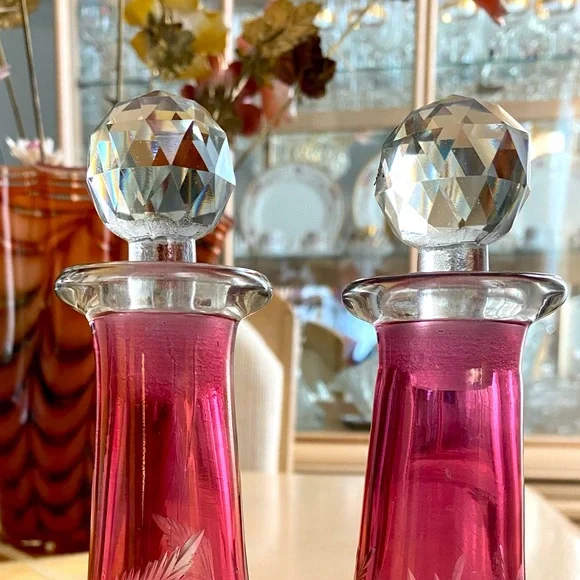 Vintage Cranberry Glass Decanters - Picture 2 of 5